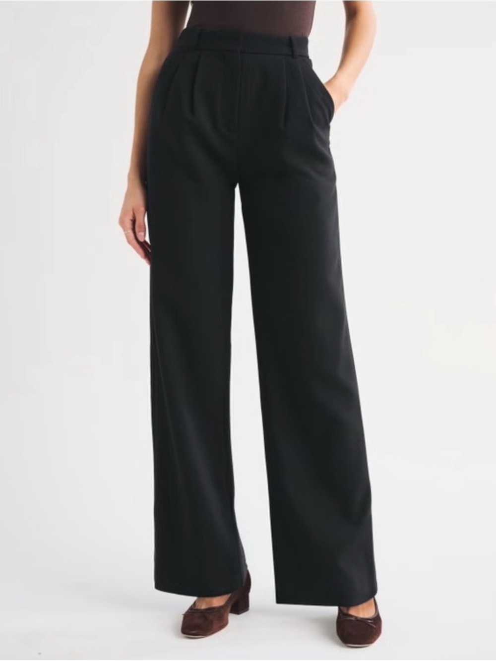 Abercrombie & Fitch Sloane Premium Crepe High-Rise Wide Leg Pant Black